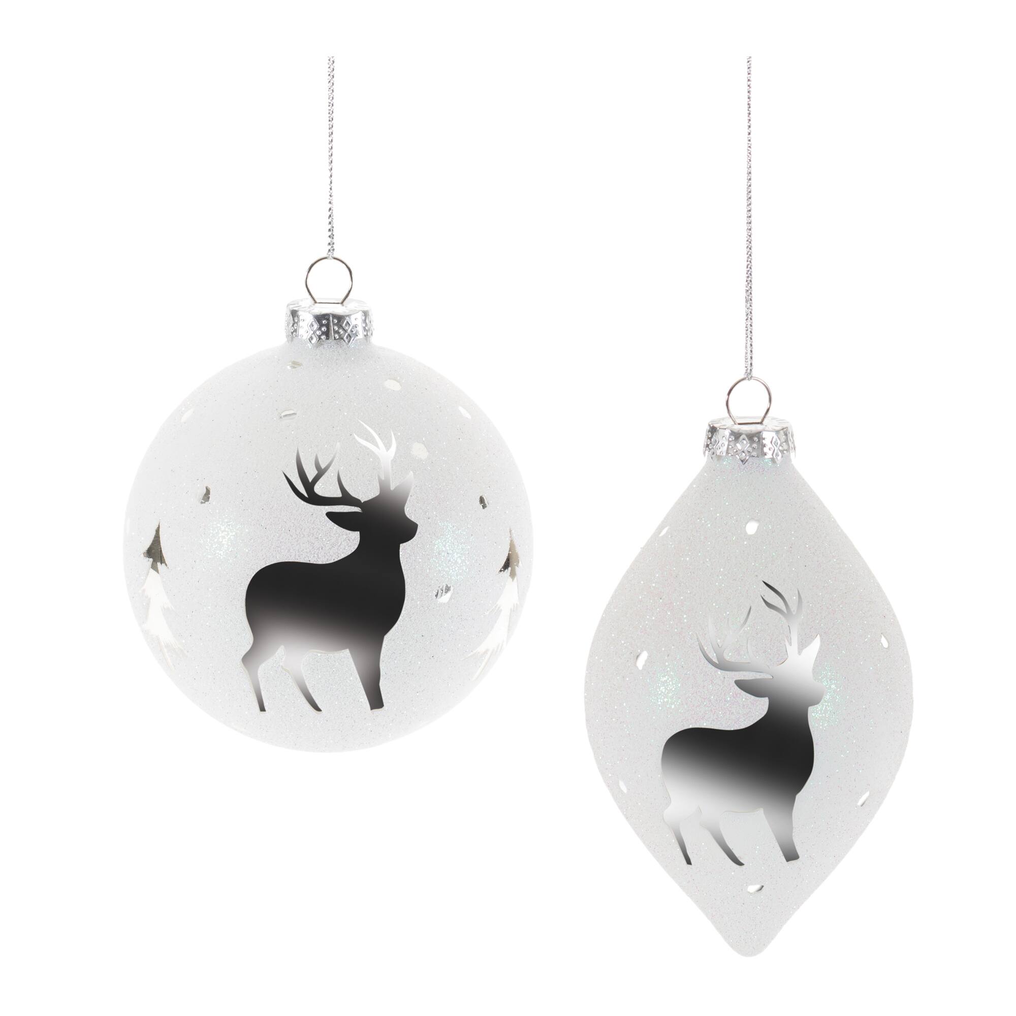 Glittered Glass Deer Ornaments Set